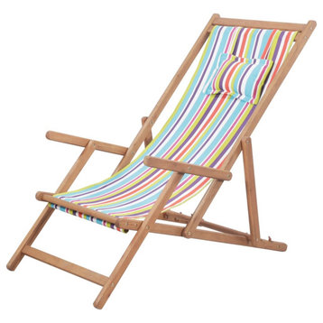 Vidaxl Folding Beach Chair Fabric and Wooden Frame Multicolor, Set of 2