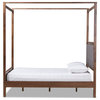 Bowery Hill Queen Size Grey Upholstered Walnut Finished Canopy Bed