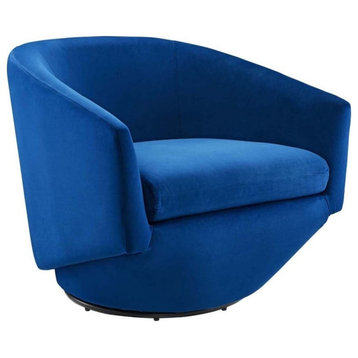 Modway Series Performance Velvet Fabric and Iron Swivel Chair in Navy