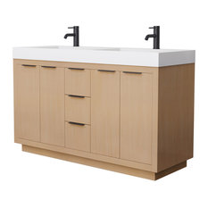Maroni 60" Light Straw Double Vanity, 4" Thick Top, Int. Sinks, Black Trim
