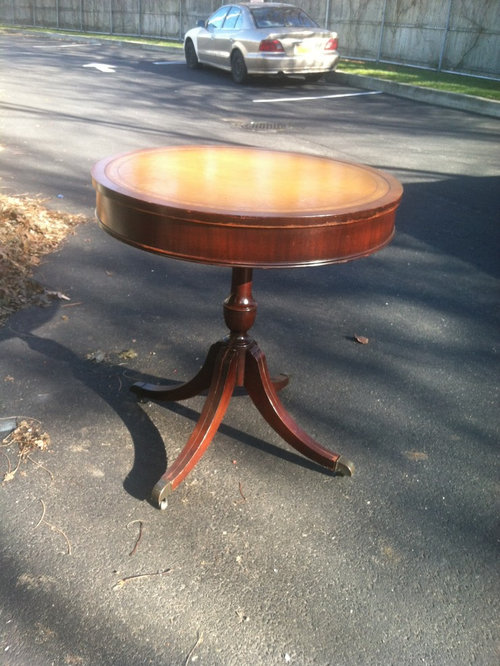 Vintage Round Leather Top End Table Vintage Round Leather Top End Table Products