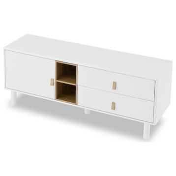 TATEUS Drawer TV cabinet with door, storage cabinet, multi-functional TV cabinet, White