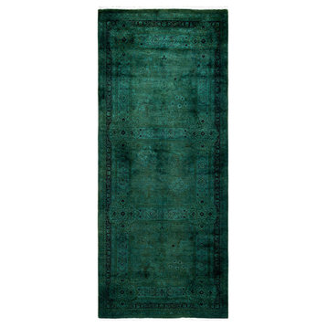 Fine Vibrance, One-of-a-Kind Hand-Knotted Runner Rug Green, 3' 0" x 7' 3"