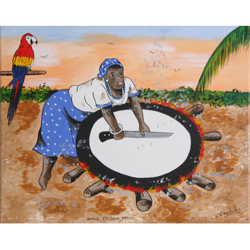 Isiah Nicholas, Baking Cassava Bread, Acrylic Painting