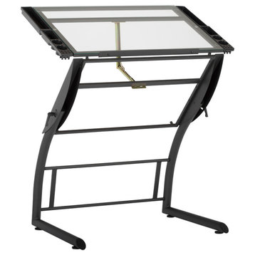 Triflex Drawing Drafting Standing Table, Charcoal/Clear Glass
