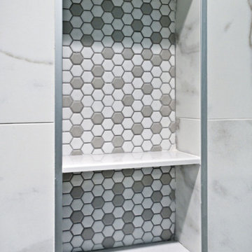 Mosaic tile niche with Schluter edge