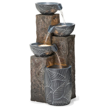 Natural Leaf Textured 4-Tier Resin Fountain