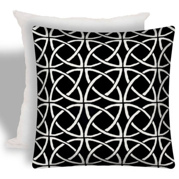 17" X 17" Black And White Zippered Interlocking Throw Indoor Outdoor Pillow