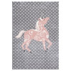Safavieh Carousel Kids Crk163G Rug, Gray and Ivory and Pink, 5'3"x5'3" Round
