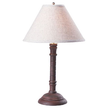 Wood Table Lamp With Punched Tin Shade Distressed Farmhouse Finishes, Red