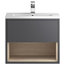 Laguna Wall-Mounted Vanity Unit and Sink, Gloss Grey and Driftwood, 60 Cm