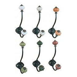 DECORATIVE WALL HOOKS WITH CERAMIC KNOBS, SET OF 6 - Products