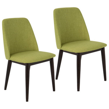 Set of 2 Dining Chair, Green Woven Upholstered Seat & Backrest With Tapered Legs