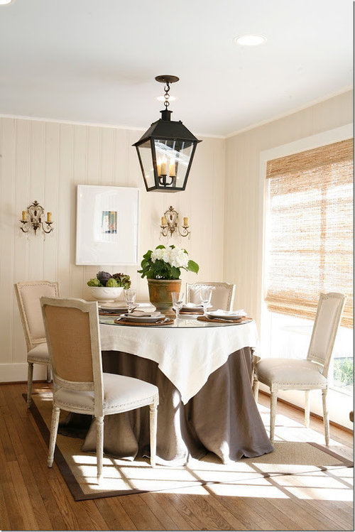 How to make a skirted dining table look Bohemian and not formal?