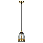 Casamotion - Hammered Glass Pendant Light With Brass Ring, 1 Ceiling Hanging Light, Gray - Size: 6.1" Diameter, 10.2" Height, 70.8" Adjustable Hard Wire Cord. Ul Listed. Bulb Not Included. Easy-To-Install.
