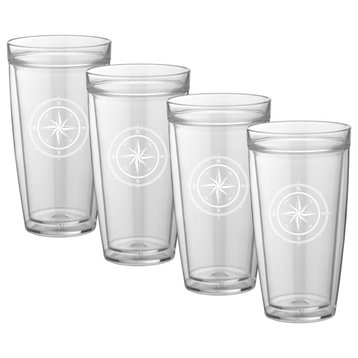 Kraftware Double Wall Tall Glasses, Compass Point, 22 oz, Set of 4