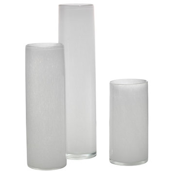 Gwendolyn Hand Blown Glass Vases, Set of 3, White