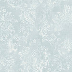 American Wallpaper & Design - Weathered Damask Wallpaper, Aqua, Bolt - This wallcovering is packaged and sold in a double roll that is 20.5" wide x 33' long. It has a drop match, with a design repeat every 21". It is prepasted, washable, scrubbable and peelable vinyl. This paper has a traditional damask pattern with a weathered effect and a light canvas texture, and it comes in several different colors.
