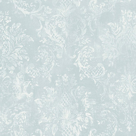 Weathered Damask Wallpaper, Aqua, Bolt
