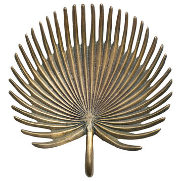 Decorative Aluminum Palm Frond Tray, Antique Gold Finish