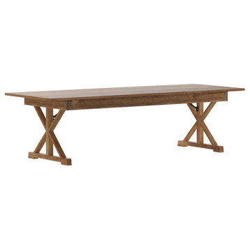 HERCULES 9' x 40" Rectangular Solid Pine Farm Table with X Legs, Antique Rustic