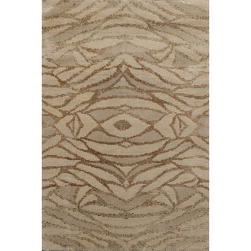 2'x3' Hand Knotted Wool and Silk Oriental Area Rug, Beige, Gray Color