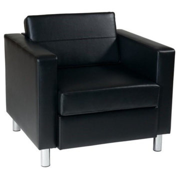 Pemberly Row Contemporary Vinyl Upholstered Barrel Club Chair in Black