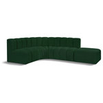 Meridian Furniture - Arc Boucle Fabric Upholstered 5-Pc. L-Shaped Modular Sectional, Green - Give your living room or den the perfect blend of style and versatility with this Arc boucle fabric curved modular Sectional. Part of the Arc modular furniture collection, this Sectional comes upholstered in rich green boucle fabric and features deep channel tufting that adds a touch of luxury while enhancing comfort and support. A seamless combination of form and function, this chair can be used with other Arc pieces to create a myriad of configurations in your well-curated room.