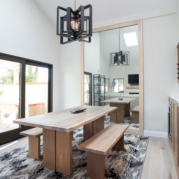 Transitional Open Kitchen with Natural Walnut Cabinetry