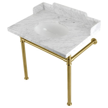LMS30M87ST 30" Carrara Marble Console Sink with Stainless Steel Legs