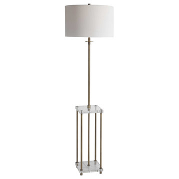 Minimalist Modern Floor Lamp with Table Shelf Crystal Open Square Gold White