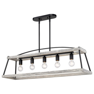 Teagan Linear Pendant, Natural Black With Gray Harbor Wood Accents