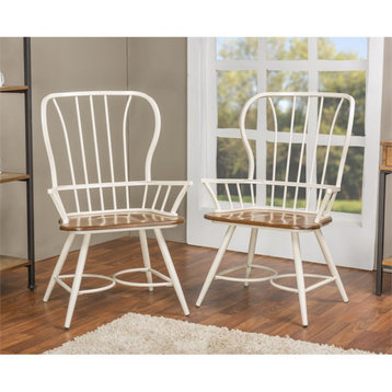 Baxton Studio Longford Windsor Dining Arm Chair in White (Set of 2)