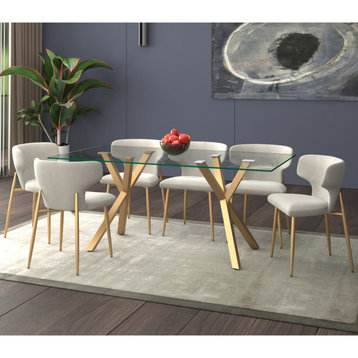 7-Piece Dining Set, Gold Table With Gray Chair