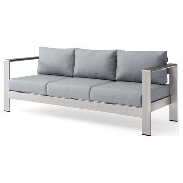 Lounge Sofa, Aluminum, Metal, Silver Gray, Modern, Outdoor Patio Bistro