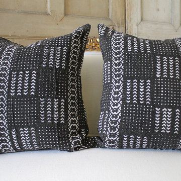 Vintage African Mud Cloth Accent Pillows with Down Insert