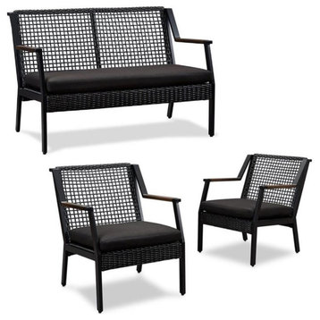 Home Square 3 Piece Garden Patio Set with Bench and 2 Chairs in Black