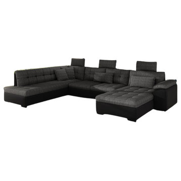 INDIRA Sectional Sleeper Sofa  Black/Grey, Right Facing