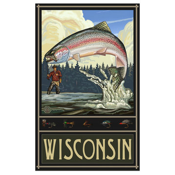 Paul A. Lanquist Wisconsin Rainbow Trout Fisherman Hills Art Print, 12"x18"