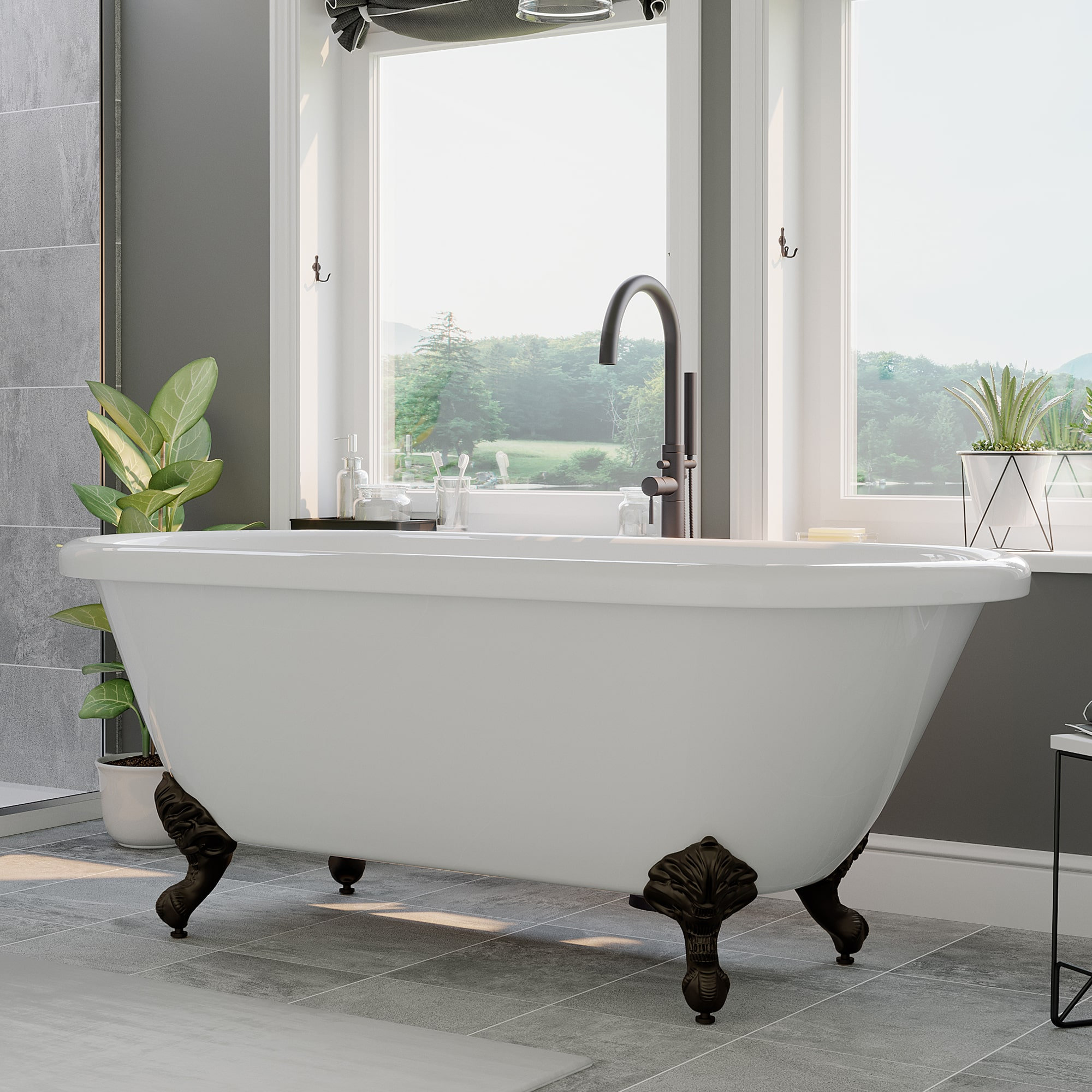 Acrylic Double Ended Clawfoot Bathtub 60" X 30" With No Faucet