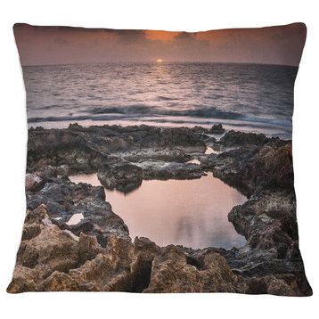 Rocky African Coastline Sunset Oversized Beach Throw Pillow, 18"x18"