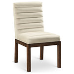 Meridian Furniture - Evelyn Upholstered Dining Chair, Cream, Velvet, Walnut Finish - Transform your dining area with the Evelyn dining chair, featuring luxurious cream velvet upholstery. Supported by rich walnut brown ash wood legs and detailed with deep channel tufting, this chair exudes both durability and opulence. The 460 GSM velvet offers a sumptuous texture, while the contemporary design ensures it makes a striking addition to any space. This chair seamlessly blends style and comfort, perfect for creating a refined dining experience.
