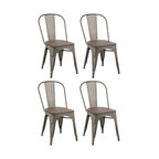 Tradd Metal and Wood Bistro Side Chairs, Set of 4, Distressed