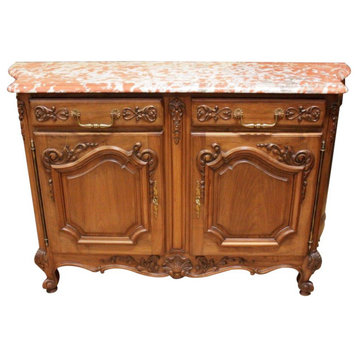 Consigned Server Sideboard Louis XV French Rococo 1920 Walnut Curved Pink