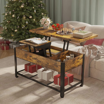 Lift Top Coffee Table with Storage, Hidden Compartment and Metal Shelf