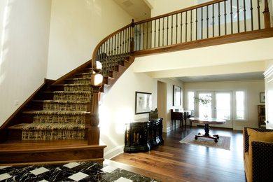 Design ideas for a wood staircase in Seattle with wood risers.