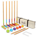 GoSports - Standard Croquet Set, 28" Mallets - Croquet is considered by many to be a game stuck in the past, so at gosports, we wanted to update the classic game so it can once again be enjoyed by families and friends alike. Our mallets use a modern design and color scheme that separate them from the other dated sets out there. The mallets and handles are crafted from hardwoods for maximum durability and the handles are wrapped in leather for added comfort. The handles are also 28 inch long so they can be used by younger players and adults. This is a full set that includes 6 mallets, 6 balls, 9 wickets, rules and a carrying case to keep everything organized. The set is backed by a 100% satisfaction guarantee accompanied by our amazing southern california based customer service team.