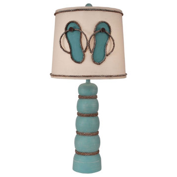 Weathered Turquoise Sea 5-Ball Table Lamp With Weathered Rope