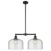 Large Bell 2-Light Chandelier, Matte Black, Glass: Seedy