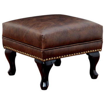 Furniture of America Ardell Faux Leather Cocktail Ottoman in Rustic Brown